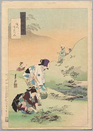 《采摘蕨类植物的美女》，摘自《盖克杂集》`Beauties Harvesting Bracken, from the series Gekkō’s Miscellaney (c. 1886–1899) by Ōgata Gekkō