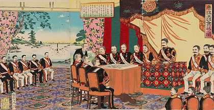 在总参谋部开会`Meeting at the General Staff Headquarters (1894) by Watanabe Nobukazu