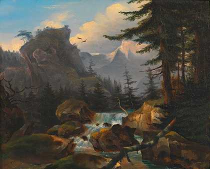 高山瀑布`Wasserfall im Hochgebirge (1833) by Adalbert Stifter