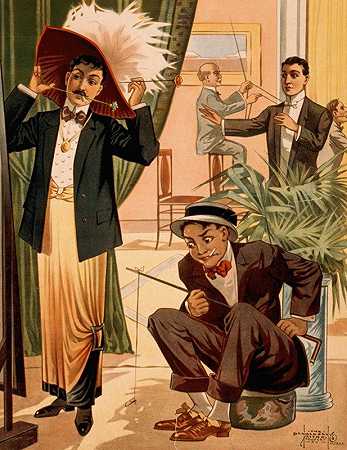 催眠师指导人们做不寻常的活动`Hypnotist directing people to do unusual activities IV (1900) by Donalson Lith. Co