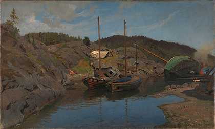 驾驶艇`Pilotboats (1875) by Hans Gude