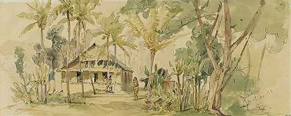 卡罗琳群岛普尼佩特岛（波纳佩）罗安基迪酋长之家`Haus des Roankiddi~Häuptlings auf der Insel Puinipet (Ponape), Caroline Islands (1858) by Joseph Selleny