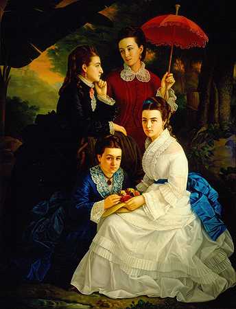 曼努埃尔·科德罗的女儿肖像`Portrait of the Daughters of Manuel Cordero (1875) by Juan Cordero