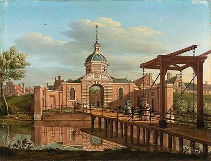 莱顿莫尔斯波特景观`A View Of Morspoort, Leiden (1669) by Paulus Constantijn la Fargue