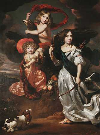 Ceres、Ganymede和Diana三个孩子的肖像`Portrait of Three Children as Ceres, Ganymede, and Diana (1673) by Nicolaes Maes