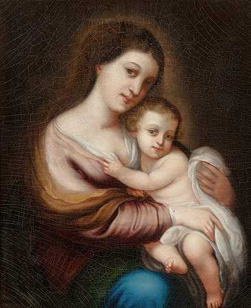 在巴特洛姆·埃斯特班·穆里洛的女子和孩子之后`After Bartlomé Esteban Murillo Virgin and Child (1841) by Edouard-Denis Baldus
