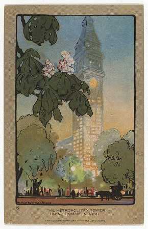 夏日傍晚的大都会大厦`The Metropolitan Tower on A Summer Evening (1914) by Rachael Robinson Elmer