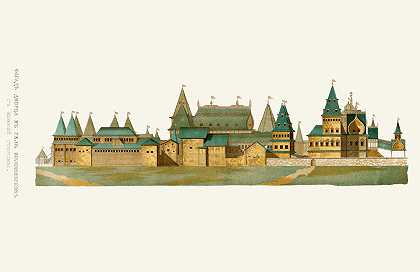 哥伦比亚地窖里法庭的法萨德和尤日尼·斯托罗尼`Fasad dvortsa v sele Kolomenskom s iuzhnoi storony (1849 ~ 1853) by Fedor Grigoryevich Solntsev