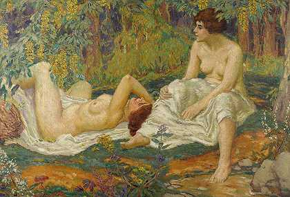 花园里的年轻女人`Jeunes Femmes au Jardin (1920) by Karel Špillar