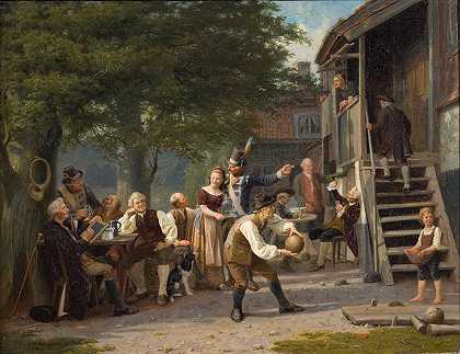 费根和的Skittless、 弗雷德曼和的场景第55号书信`Skittles at Faggens. Scene from Fredmans Epistle 55 by Bellman (1868) by Bellman by Peter Eskilson