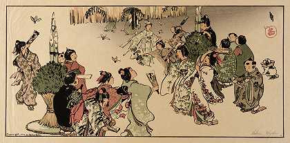 新年东京的情人节`New Years Day in Tokyo (1914) by Helen Hyde