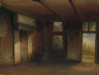 赞丹沙皇彼得胡伊斯的屋内`Interieur van het Tsaar Peterhuisje te Zaandam (1851) by Pierre Tetar van Elven
