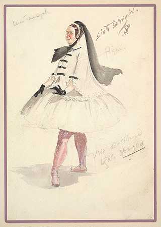 服装设计第六芭蕾舞女孩`Costume Design for Sixth Ballet Girl (1901) by Percy Anderson