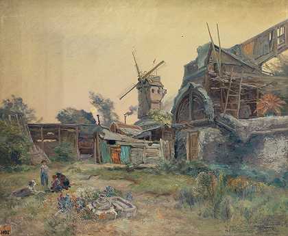 蒙马特磨坊`Moulins à Montmartre (1900) by Henri Arthur Bonnefoy