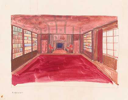 Theodore Weicker公寓楼的设计图纸。][为图书馆学习]`Design drawings for the Theodore Weicker Apartment Building.] [Study for library (1926) by Winold Reiss