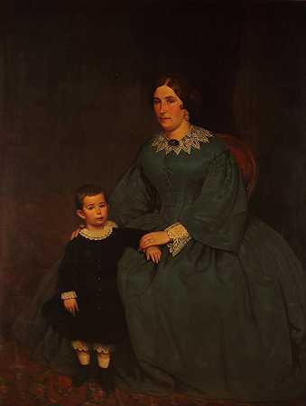 塞西莉亚·德佩拉尔塔·拉莫斯和她的儿子的肖像`Retrato de Cecilia R. de Peralta Ramos y su hijo (1861) by Prilidiano Pueyrredòn