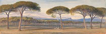 戛纳上空松林的景色`A View of the Pine Woods Above Cannes (1869) by Edward Lear