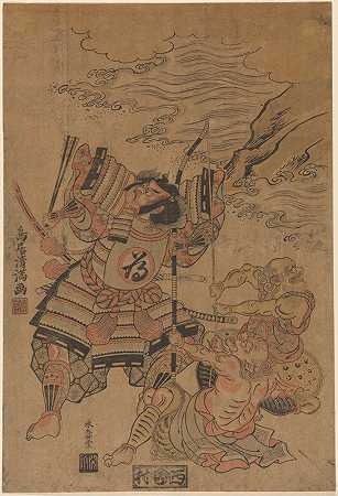英雄塔梅托莫袭击了魔鬼岛`Hero Tametomo Attacked on the Isle of the Devil (18th century) by Kiyomitsu Torii I