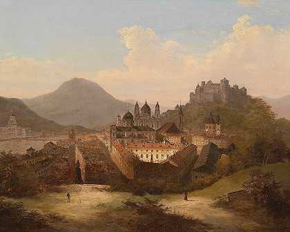萨尔茨堡风景`Blick auf Salzburg by Johann Wilhelm Jankowski