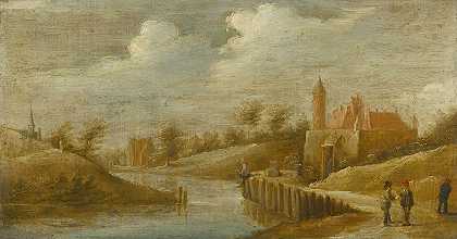 小河边有城堡的风景`A Landscape With A Castle By A Small River by Follower of David Teniers the Younger