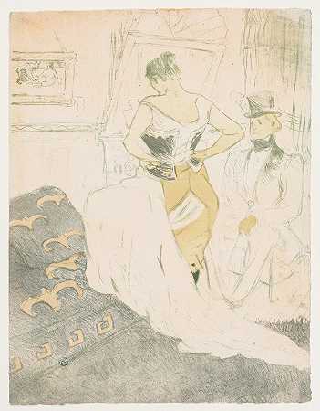 Elles，紧身胸衣里的女人`Elles, Woman In A Corset (1896) by Henri de Toulouse-Lautrec