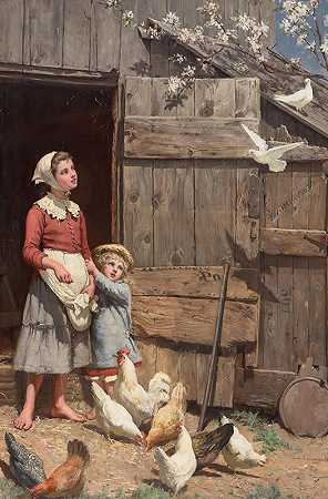 白鸽`The White Dove (1886) by Jennie Augusta Brownscombe