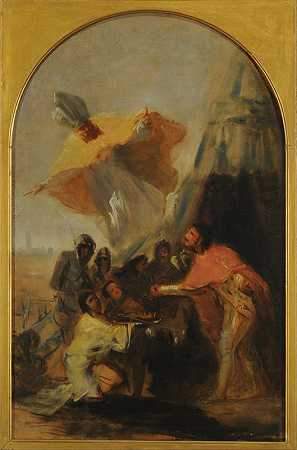 圣伊西多罗出现在塞维利亚城墙前的圣费尔南多国王面前`Aparición de San Isidoro al Rey Fernando el Santo ante los muros de Sevilla (between 1798 and 1800) by Francisco de Goya