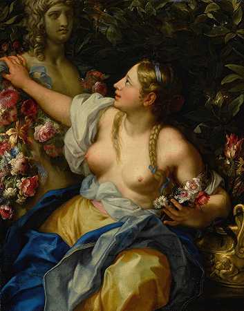 一位年轻女子的肖像画是弗洛拉`Portrait Of A Young Woman As Flora by Carlo Maratti