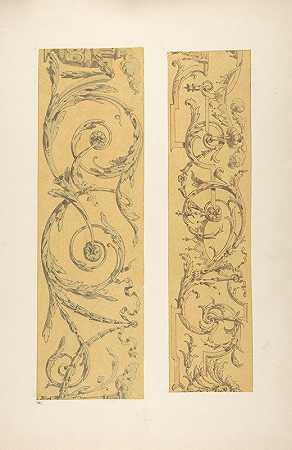 strapwork和rinceaux的两种装饰边框设计`Two designs for decorative borders in strapwork and rinceaux (1830–97) by Jules-Edmond-Charles Lachaise