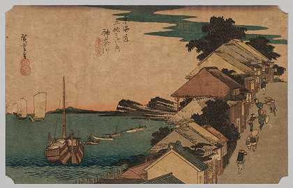 神奈川，内海：街道顶端`Kanagawa, Inland Sea: Top of the Street (1797~1858) by Andō Hiroshige