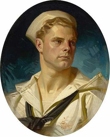 查尔斯海滩——一战美国水手`Charles Beach – WWI American Sailor (1918) by J.C. Leyendecker
