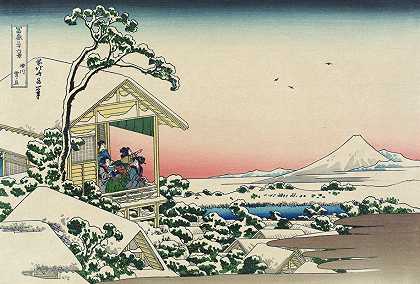 下雪后的第二天早上，Koishikawa的茶馆`Teahouse at Koishikawa the morning after a snowfall by Katsushika Hokusai