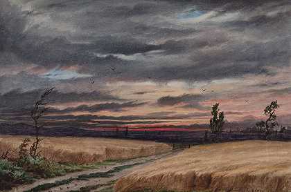科夫顿附近的田野`Field Near Cofton (1850~1880) by Elijah Walton