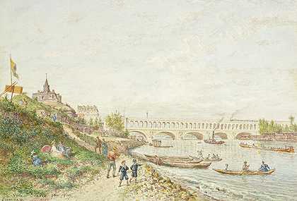 白点高架桥，从比兰考特门出来`Viaduc du Point du jour, pris hors la porte de Billancourt (1897) by Jean-Baptiste-François Arnaud-Durbec