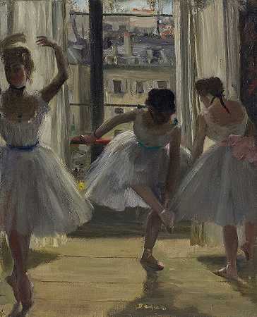 D房间里的舞者练习（三名舞者）`Danseuses dans une salle dexercice (Trois Danseuses) (1873) by Edgar Degas