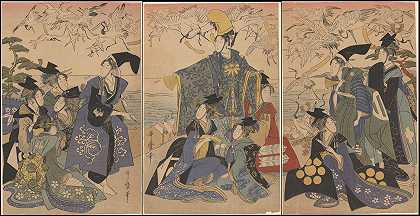 帽子和起重机`Caps and Cranes (late 18th century – ca. 1806) by Kitagawa Utamaro