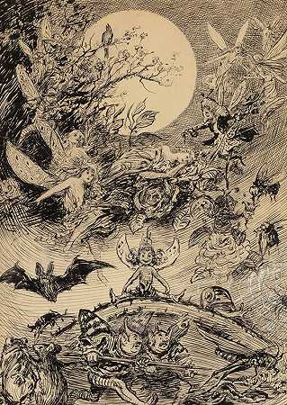 月光下的仙女和精灵`Fairies and Elves in the Moonlight by Reginald Bathurst Birch