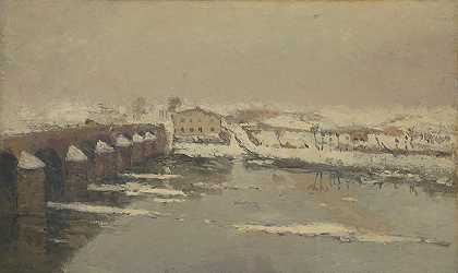 L城堡桥冬季`LHiver à Pont du Château (1884) by Albert Lebourg