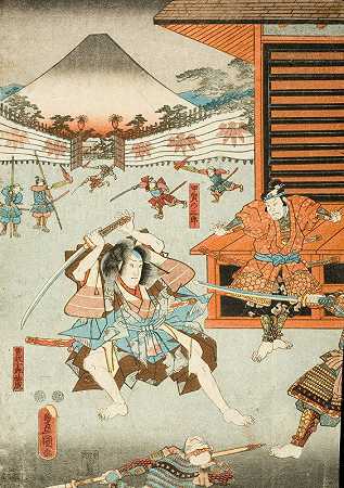 索加兄弟的夜袭Soga no JūrōSukenari和Kōga no Saburō`Night Attack of the Soga Brothers; Soga no Jūrō Sukenari and Kōga no Saburō (1850) by Utagawa Kunisada (Toyokuni III)