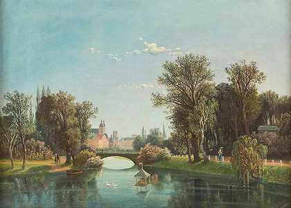 夏季公园景观`Summer park landscape (1855) by Theodor Wilhelm Nocken