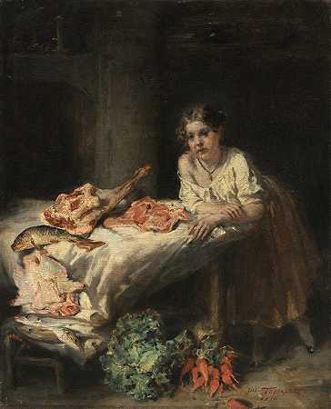 资产阶级厨房`The Bourgeois Kitchen (1854) by Octave Tassaert