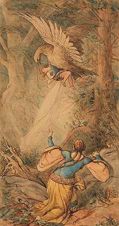 童话插图Fundevogel和`Illustration zu dem Märchen Fundevogel (1830) by Ferdinand Fellner