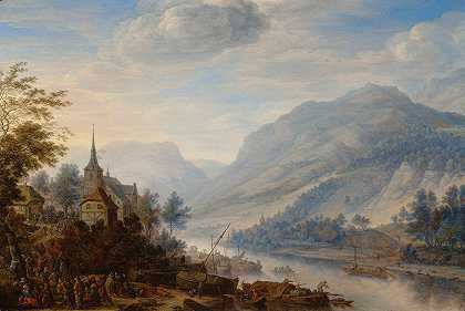 莱内克的莱茵河景观`View of the Rhine at Reineck (1654) by Herman Saftleven