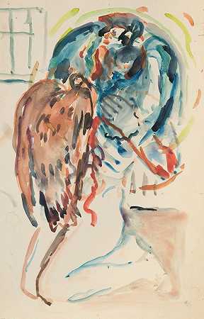 艺术家和他的病眼。用鹰来吸引女性的注意力`Kunstneren og hans syke øye. Knelende kvinnelig akt med ørn (1930) by Edvard Munch
