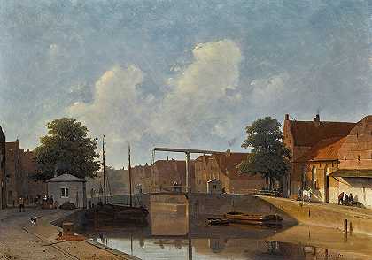 荷兰运河`A Dutch Canal (1850) by Jan Weissenbruch