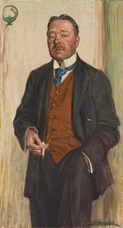 哈马尔·瑟德伯格肖像`Portrait of Hjalmar Söderberg (1916) by Gerda Wallander