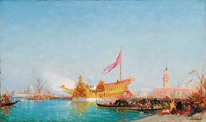 从威尼斯埃斯特拉文斯码头看到的半人马座`Le Bucentaure Vu Du Quai Des Esclavons, Venise by Félix Ziem