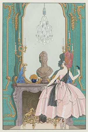 穿着长袍的索雷尔小姐`Mademoiselle Sorel en grand habit (1921) by George Barbier