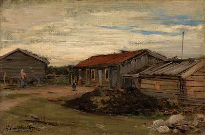 乡村庭院`Country Courtyard (1875) by Gerhard Munthe