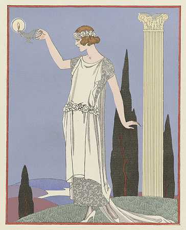 精神晚礼服，德沃斯`Psyché ; Robe du soir, de Worth (1921) by George Barbier